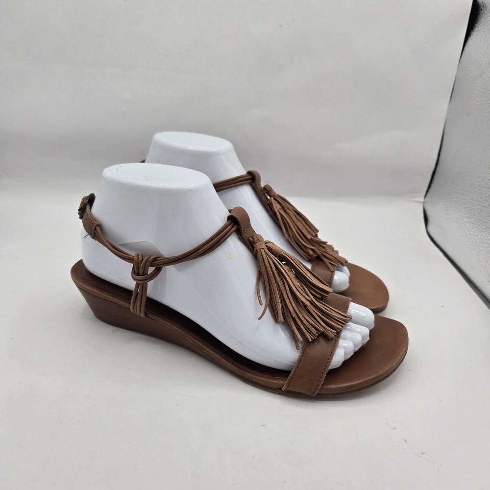 Bernardo Court Tassel Demi Brown Wedge Sandals Size 8 M